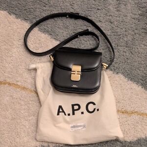A.P.C. Grace Mini Black Leather Crossbody Bag with Gold-Tone Clasp